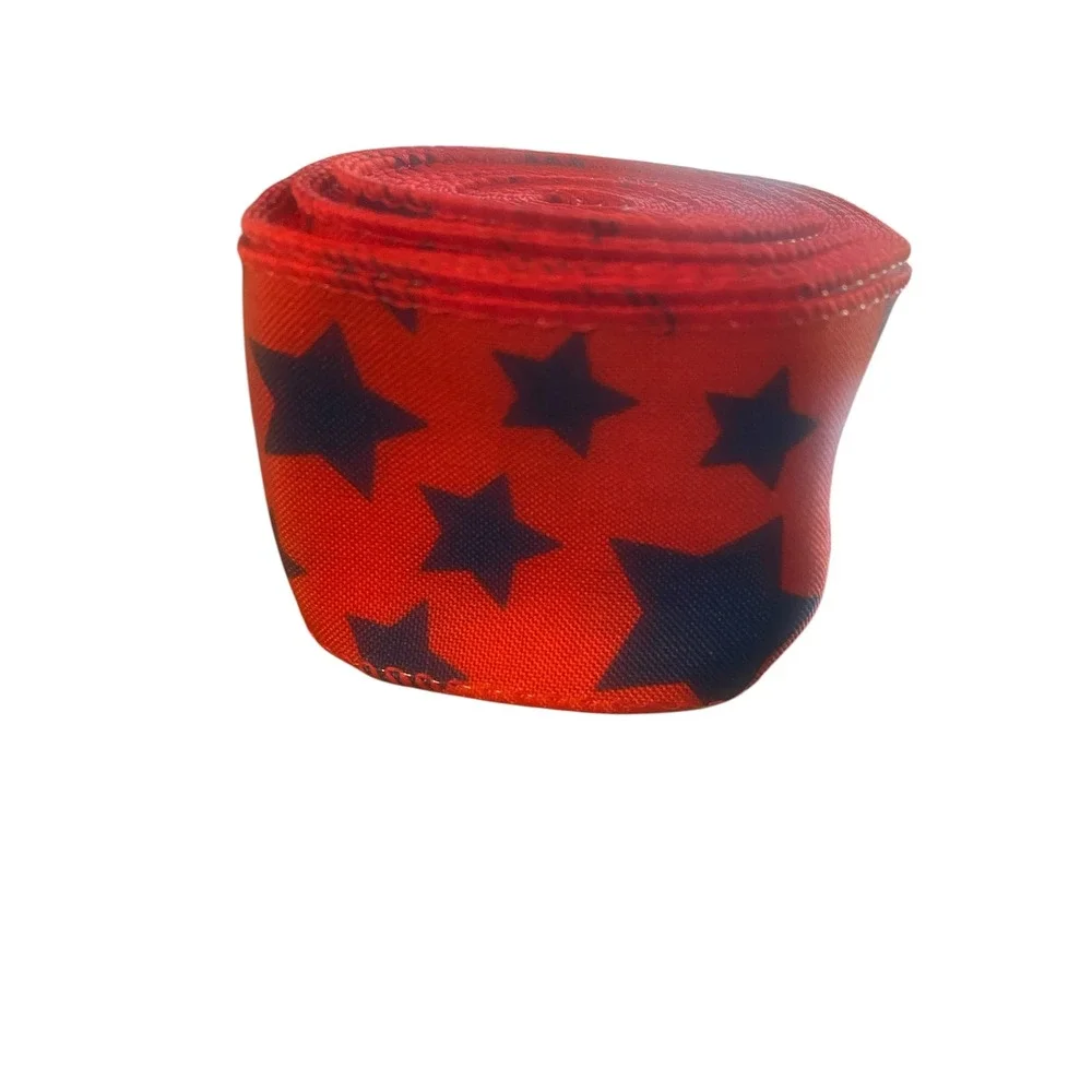 2 Rolls Star Wired Edge Ribbon 10 Yards Each Red Blue Patriotic Americana DIY